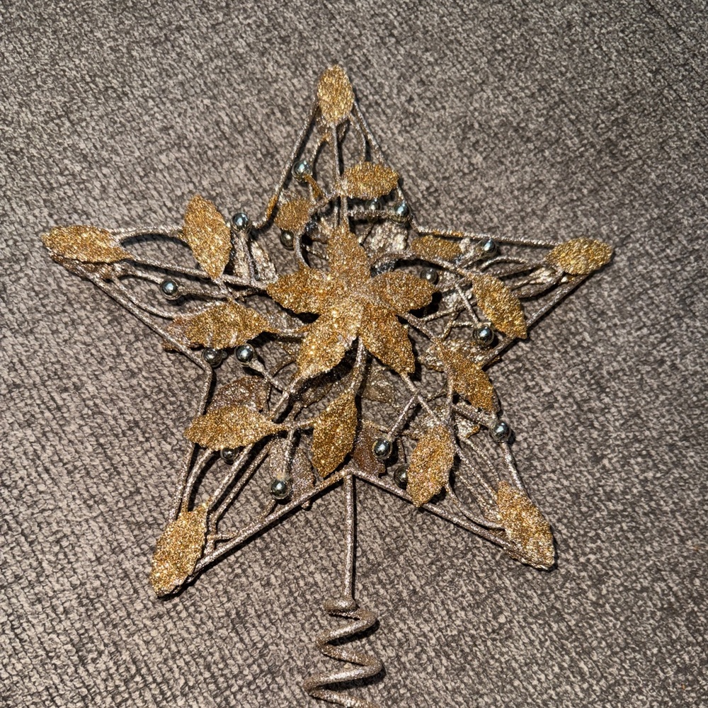 Gold & Silver Glitter Star Christmas Tree Topper – 12.5” Tall with stem